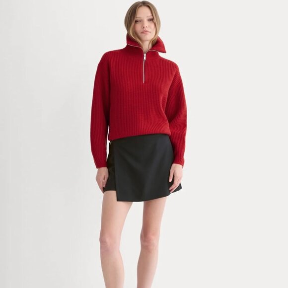 Everlane The Half-Zip Sweater in Luxe Merino in Berry Red, Size Medium - Picture 2 of 9